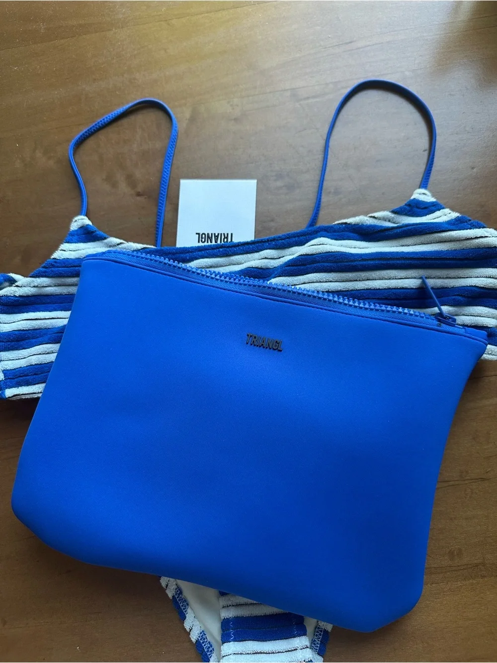 Triangl Swimwear Blue & White Striped Ribbed Bikini Top
